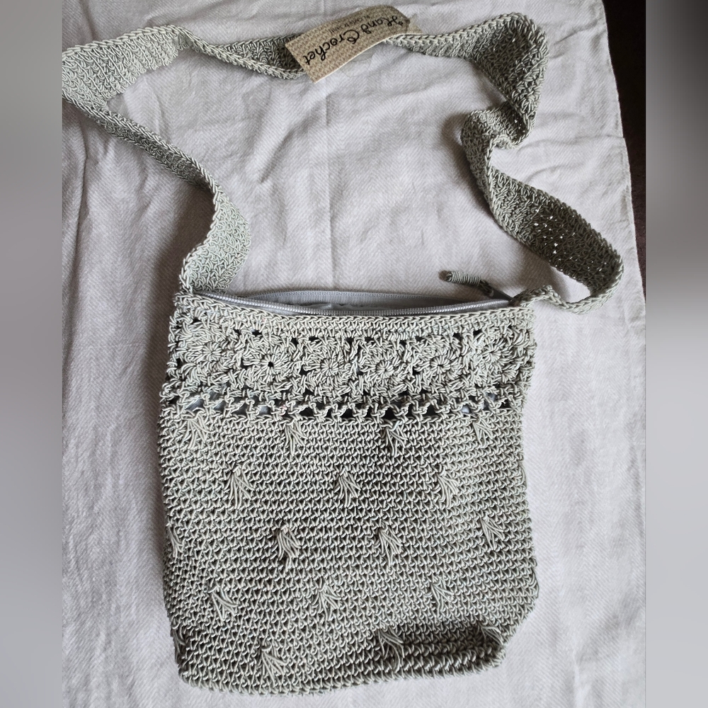 Carlo D'Santi Handmade Crochet Shoulder/Cross Body Bag -Sage Green- NWT.